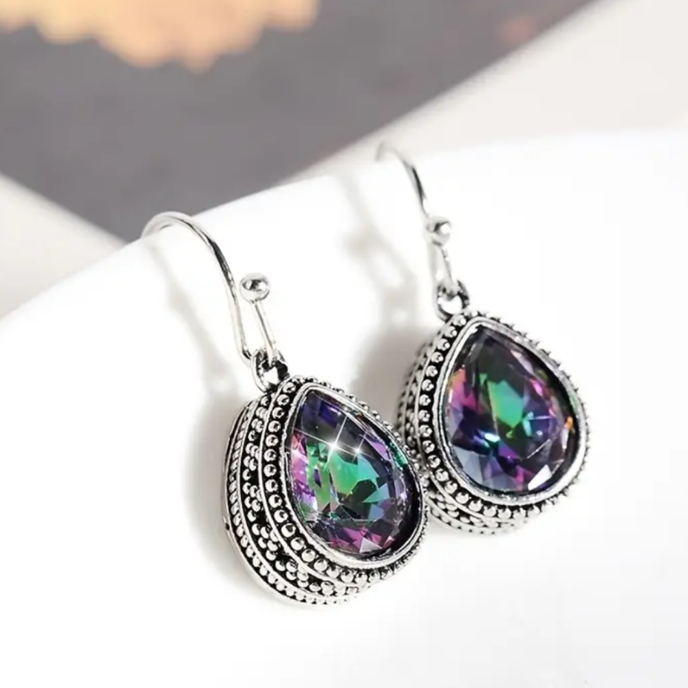 Droplet Design Colorful Crystal Dangle Earrings Retro Earrings Designs